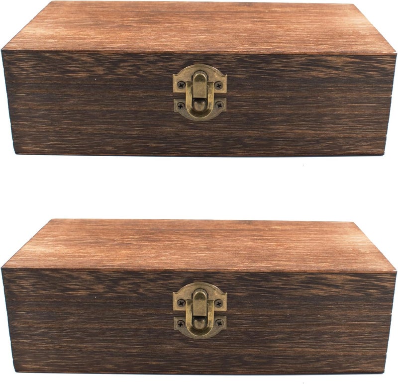 HingoFuni Wood Storage Box with Lid Solid Wood Container Box Decorative Table Large Rectangular Smooth Rustic Style Store Space to Organize Toys Cosmetics Vintage Color 7.87*3.93*2.36in, Brown, 2pcs - Image 1
